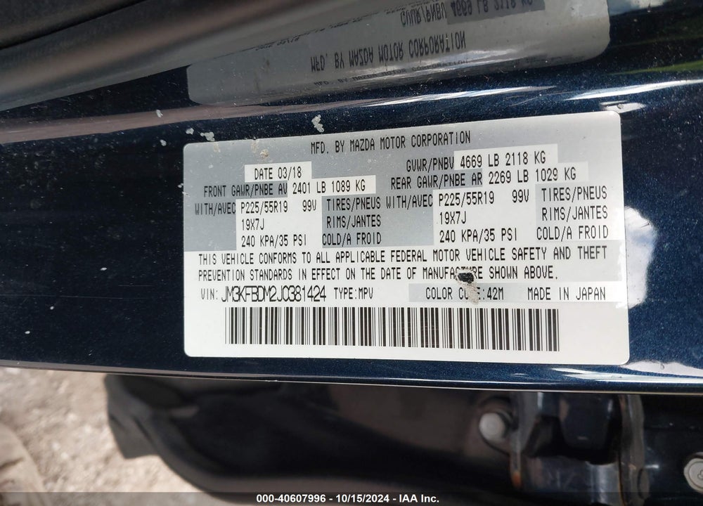 2018 MAZDA CX-5 GRAND TOURING VIN: JM3KFBDM2J0381424