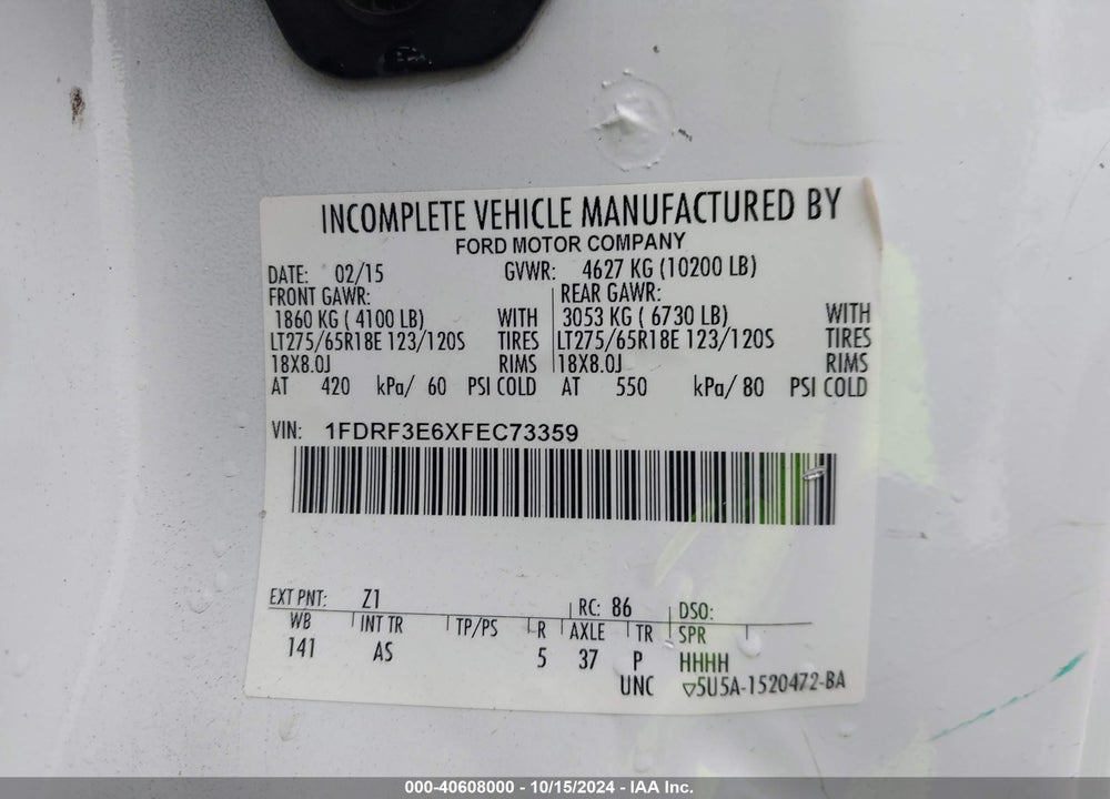 2015 FORD F-350 CHASSIS XL VIN: 1FDRF3E6XFEC73359