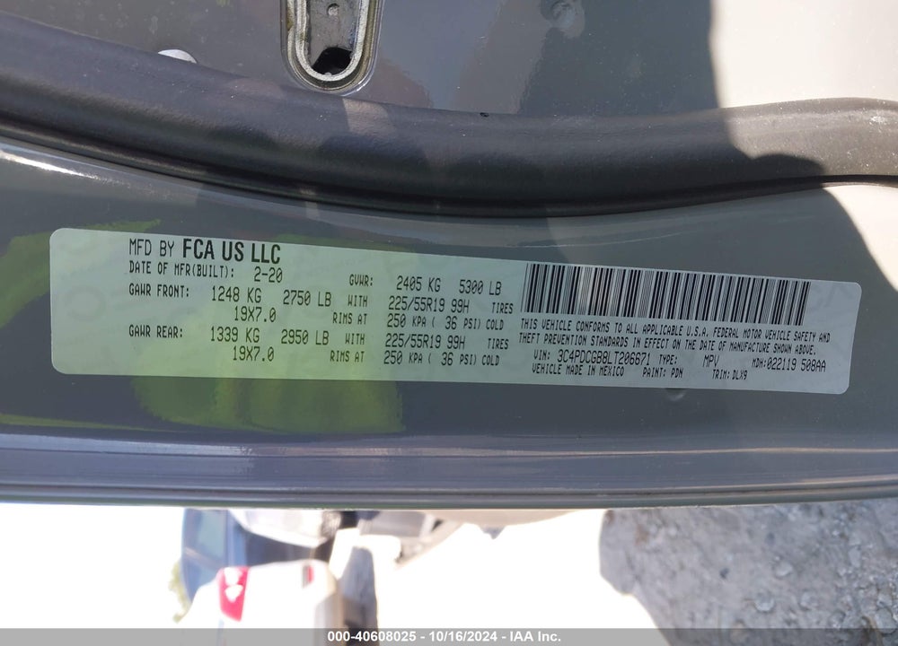 2020 DODGE JOURNEY CROSSROAD VIN: 3C4PDCGB8LT206671