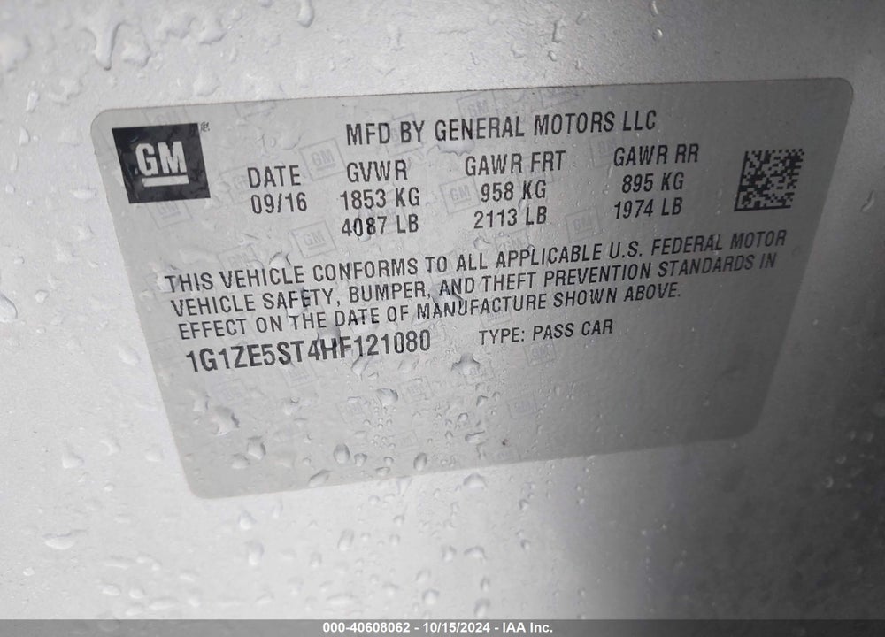 2017 CHEVROLET MALIBU 1LT VIN: 1G1ZE5ST4HF121080