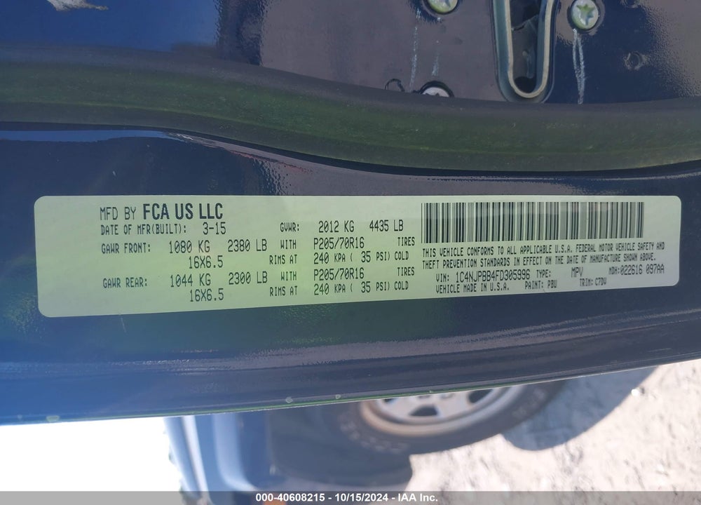 2015 JEEP PATRIOT SPORT VIN: 1C4NJPBB4FD305996
