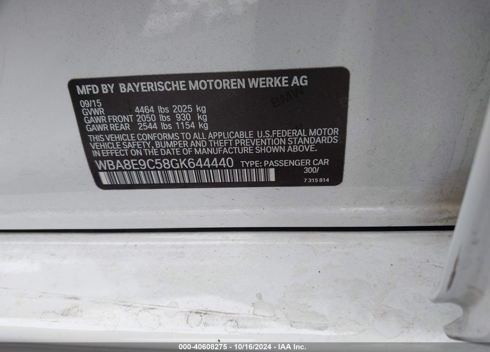 2016 BMW 328I VIN: WBA8E9C58GK644440