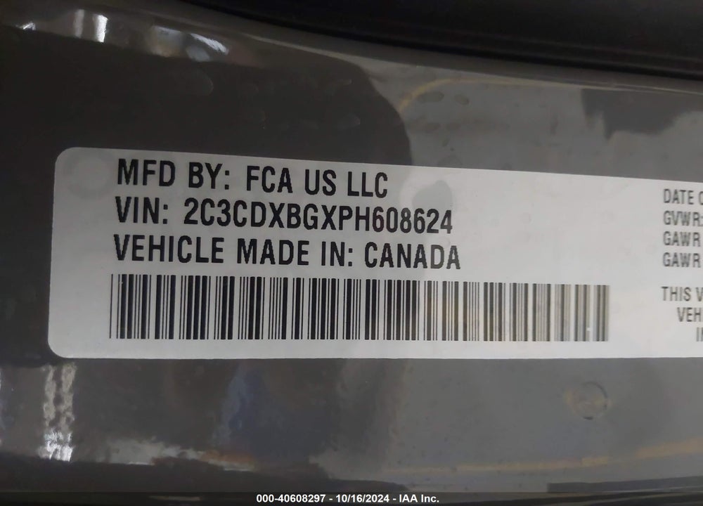 2023 DODGE CHARGER SXT VIN: 2C3CDXBGXPH608624