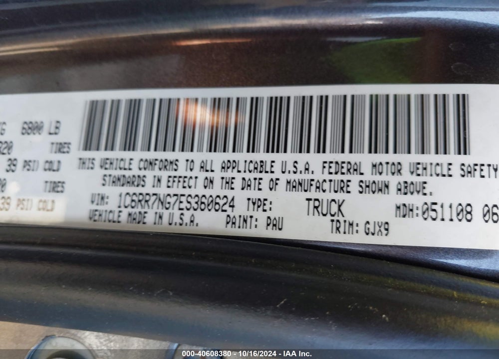 2014 RAM 1500 VIN: 1C6RR7NG7ES360624