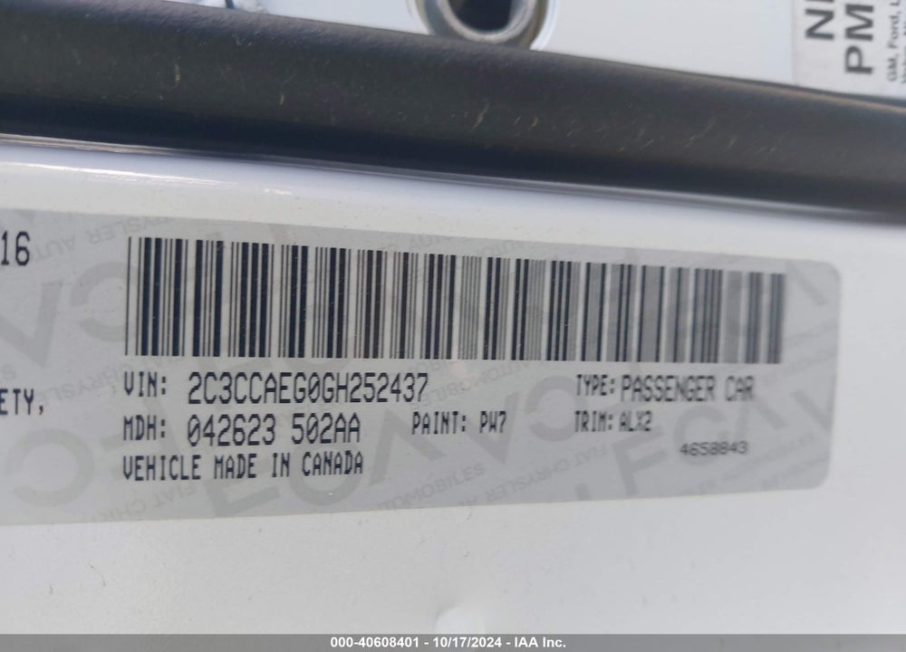 2016 CHRYSLER 300C VIN: 2C3CCAEG0GH252437