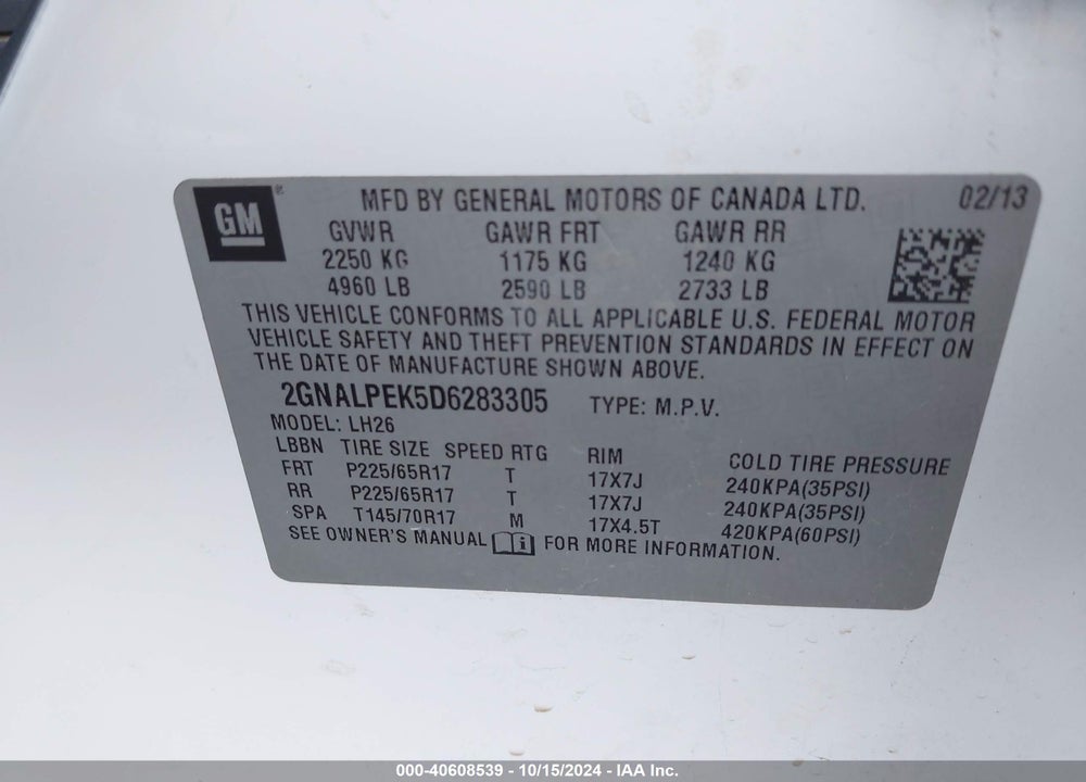 2013 CHEVROLET EQUINOX 2LT VIN: 2GNALPEK5D6283305
