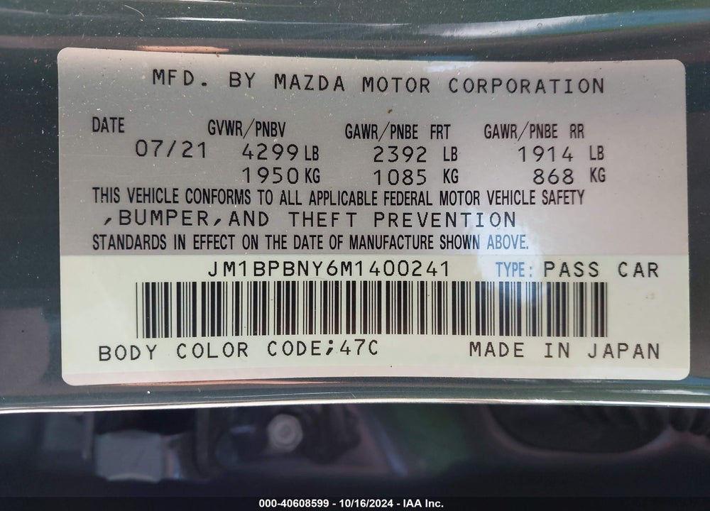 2021 MAZDA 3 2.5 TURBO PREMIUM PLUS VIN: JM1BPBNY6M1400241