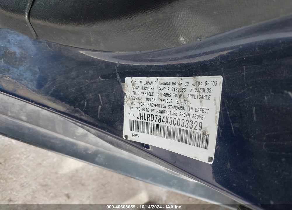 2003 HONDA CR-V LX VIN: JHLRD784X3C033329