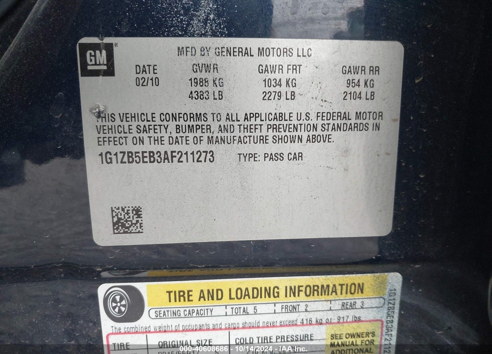 2010 CHEVROLET MALIBU LS VIN: 1G1ZB5EB3AF211273