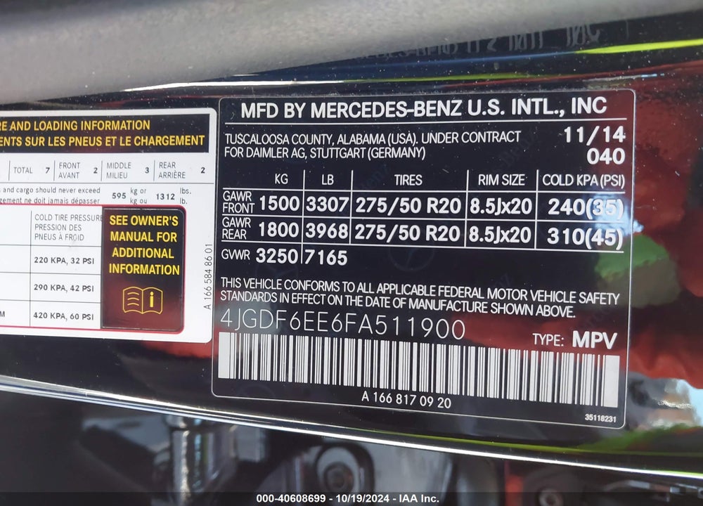 2015 MERCEDES-BENZ GL 450 4MATIC VIN: 4JGDF6EE6FA511900