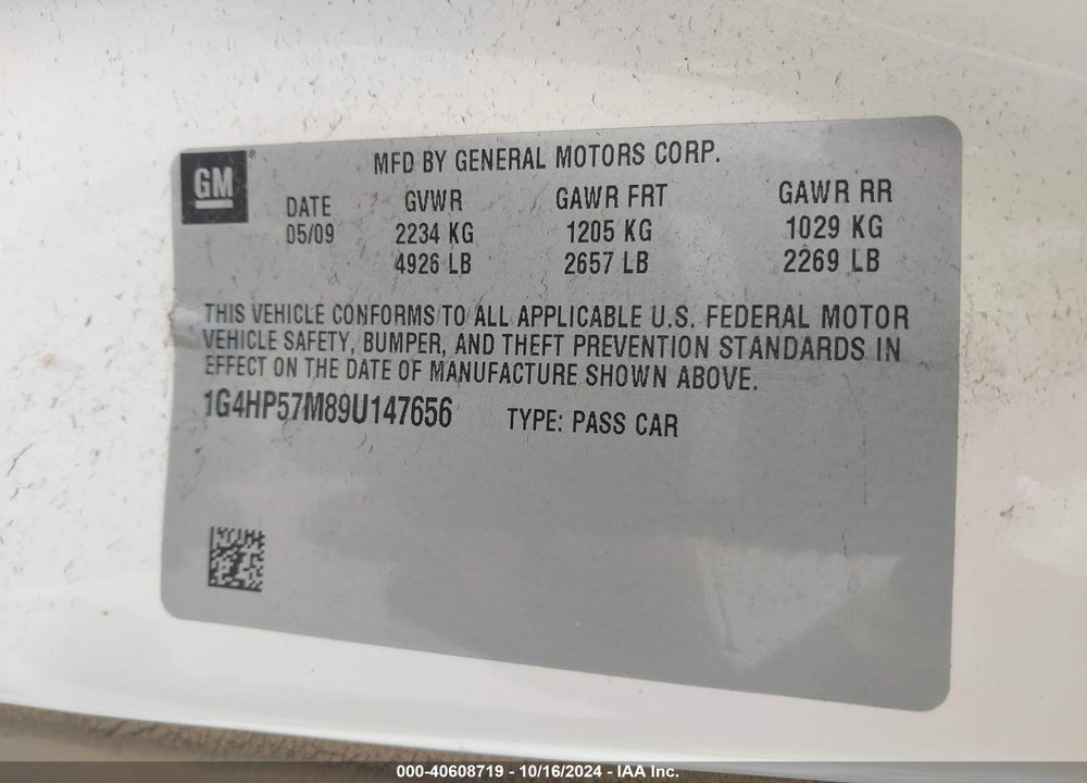 2009 BUICK LUCERNE CX-2 VIN: 1G4HP57M89U147656