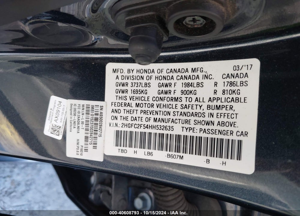 2017 HONDA CIVIC LX VIN: 2HGFC2F54HH532635