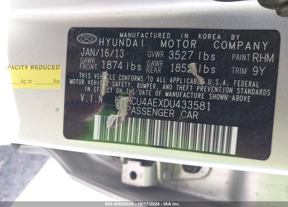 2013 HYUNDAI ACCENT GLS VIN: KMHCU4AEXDU433581