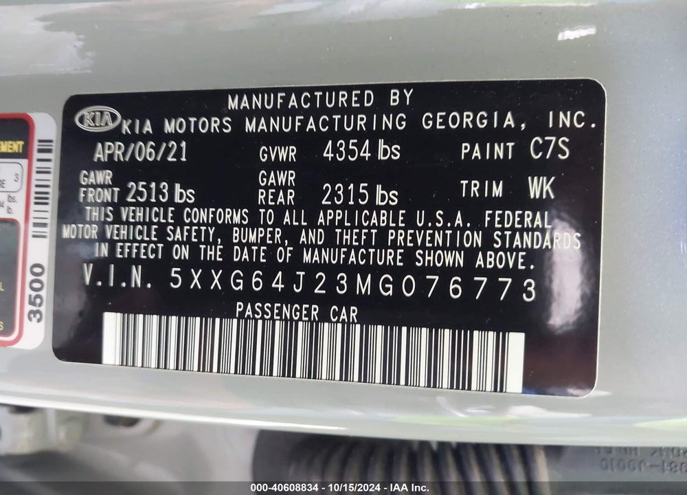 2021 KIA K5 GT LINE VIN: 5XXG64J23MG076773