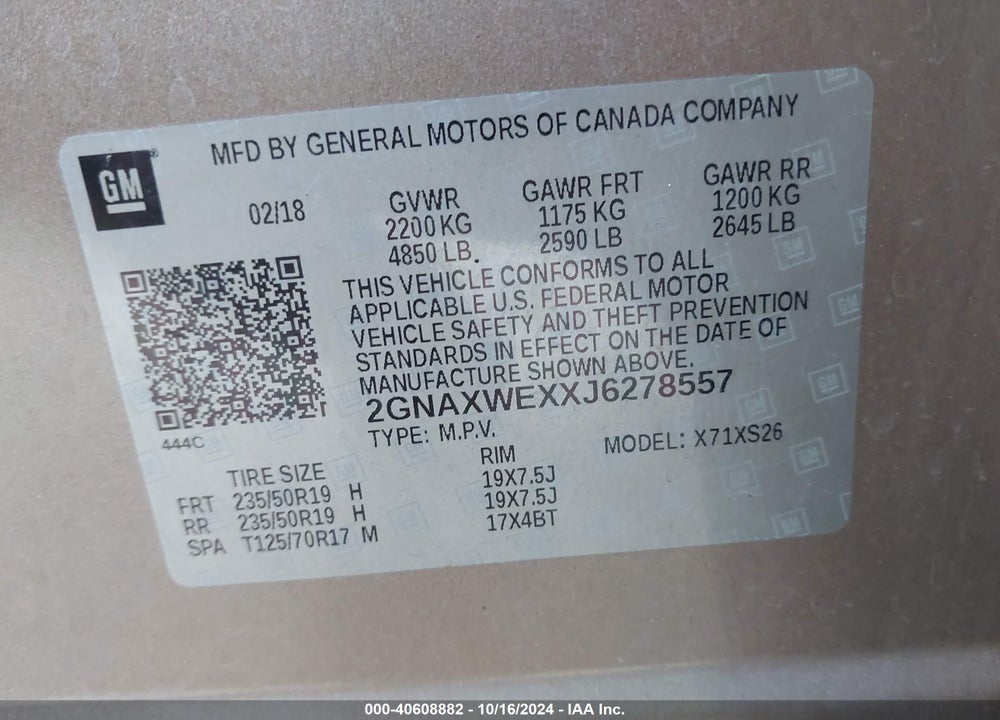 2018 CHEVROLET EQUINOX PREMIER VIN: 2GNAXWEXXJ6278557
