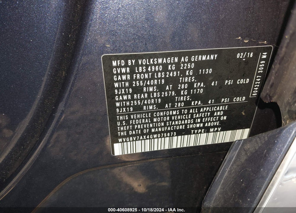 2016 VOLKSWAGEN TIGUAN R-LINE VIN: WVGBV7AX4GW075673