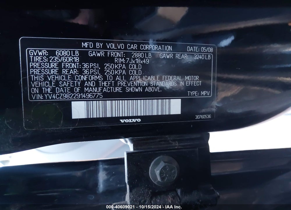 2009 VOLVO XC90 3.2 VIN: YV4CZ982291496775