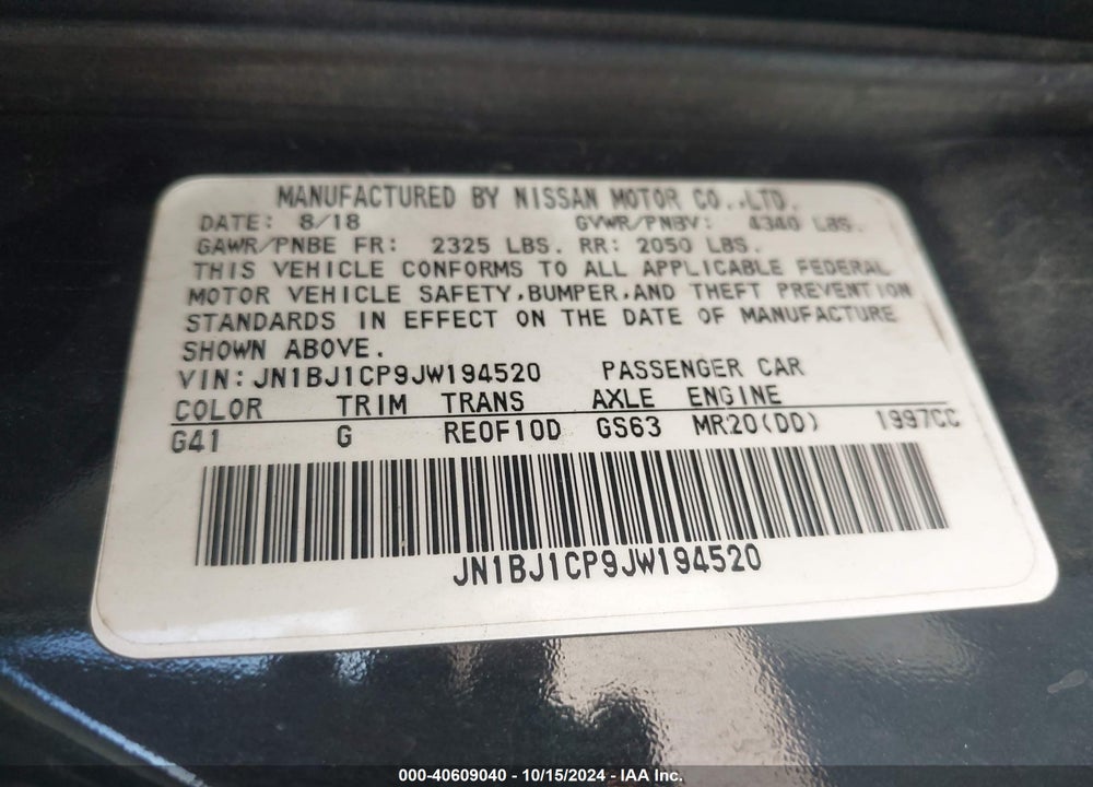 2018 NISSAN ROGUE SPORT S VIN: JN1BJ1CP9JW194520