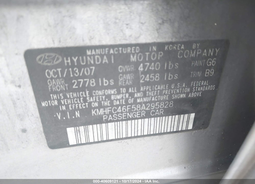 2008 HYUNDAI AZERA LIMITED VIN: KMHFC46F58A295828