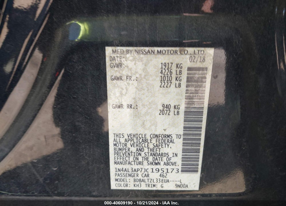 2018 NISSAN ALTIMA 2.5 SL VIN: 1N4AL3AP7JC195173