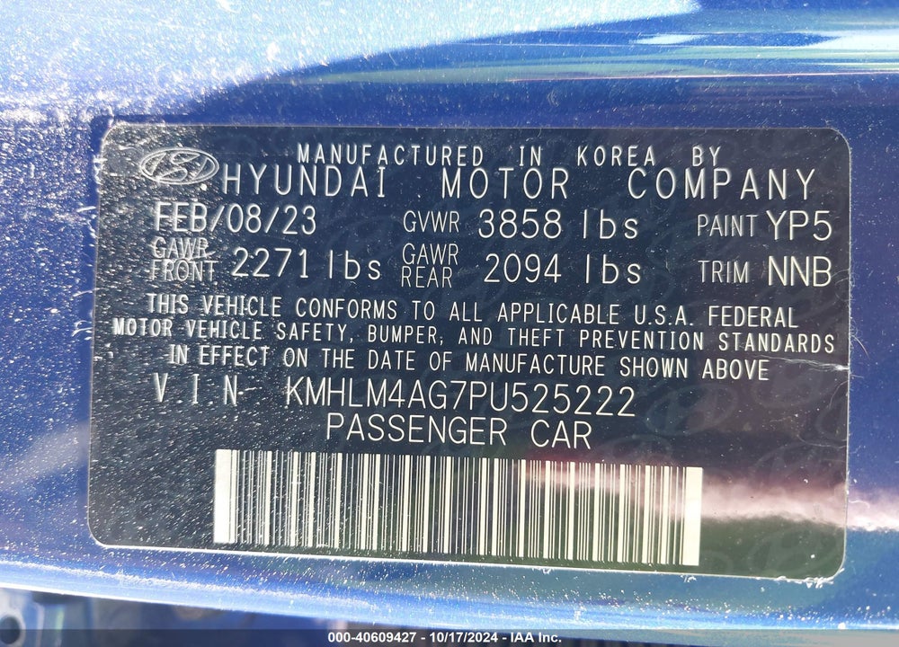 2023 HYUNDAI ELANTRA SEL VIN: KMHLM4AG7PU525222