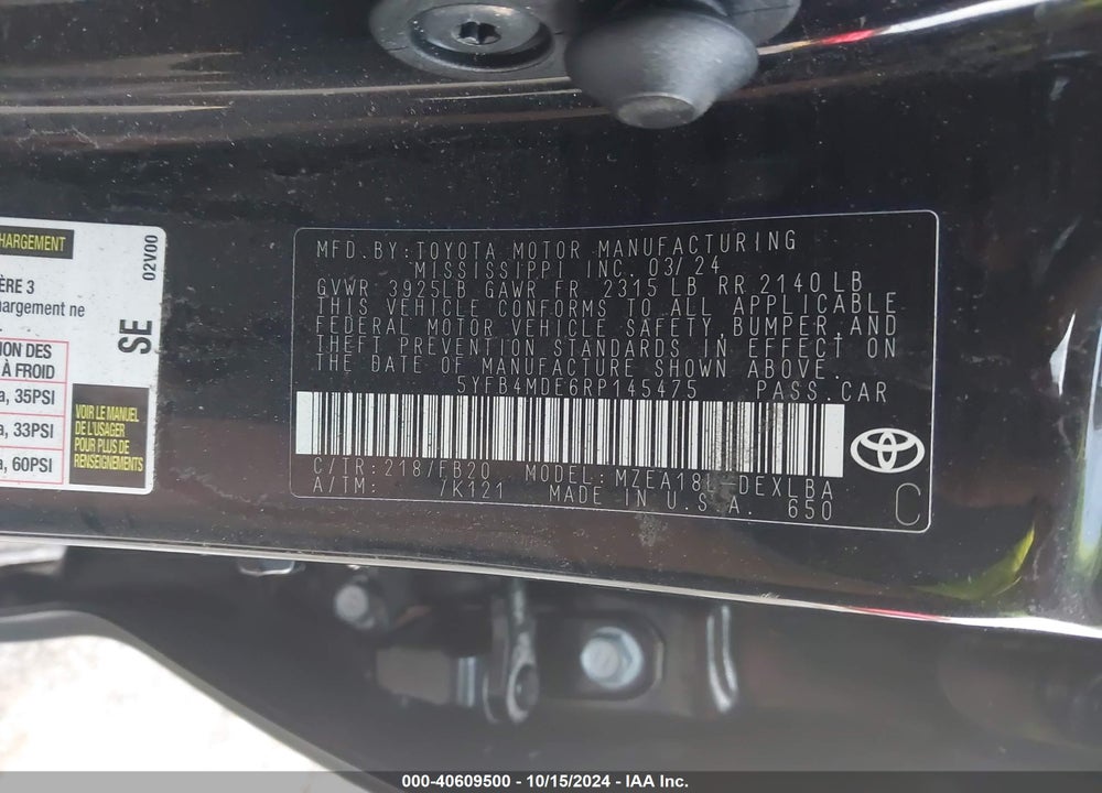 2024 TOYOTA COROLLA LE VIN: 5YFB4MDE6RP145475