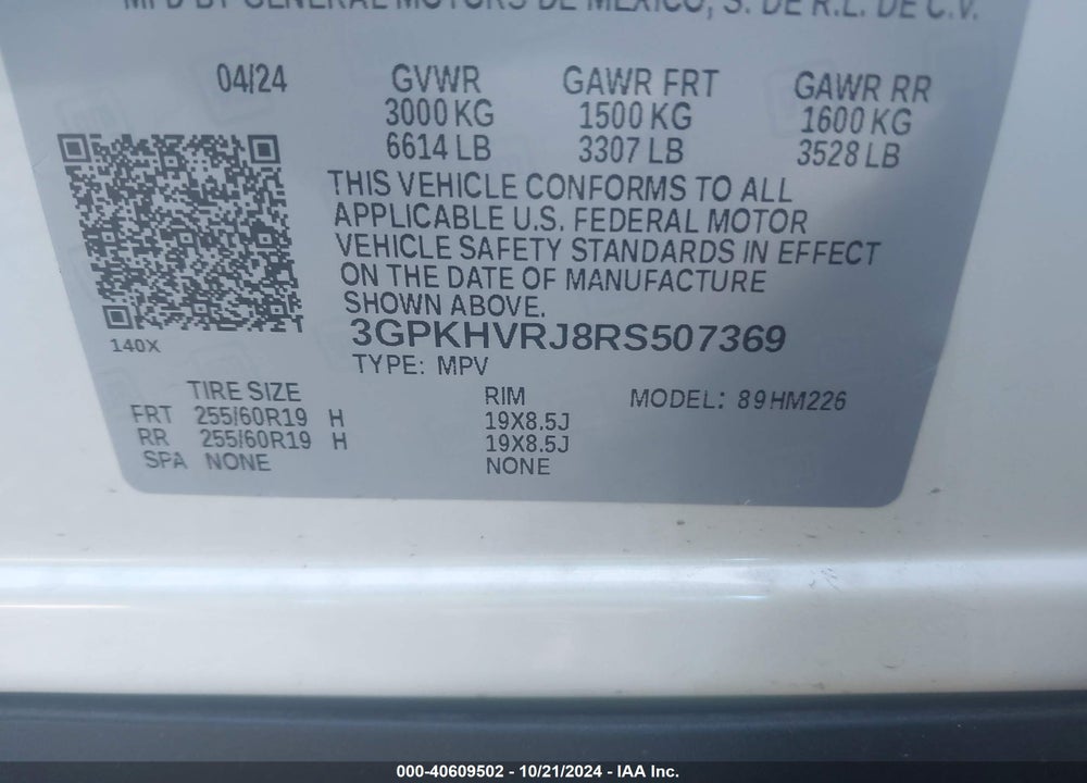 2024 HONDA PROLOGUE EX VIN: 3GPKHVRJ8RS507369