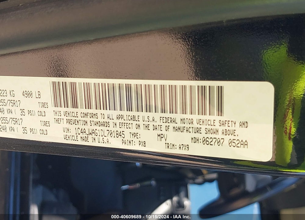 2013 JEEP WRANGLER SPORT VIN: 1C4AJWAG1DL701845