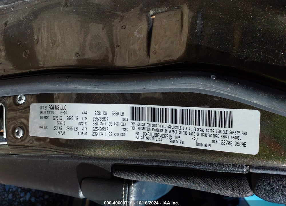 2015 JEEP CHEROKEE LATITUDE VIN: 1C4PJLCB8FW637315