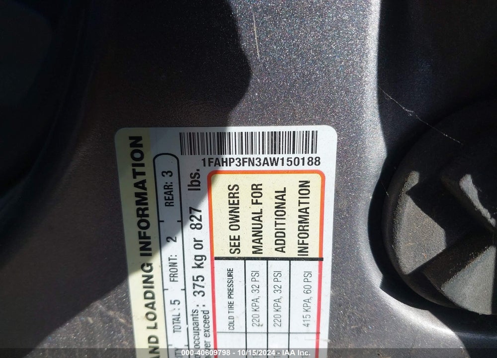 2010 FORD FOCUS SE VIN: 1FAHP3FN3AW150188