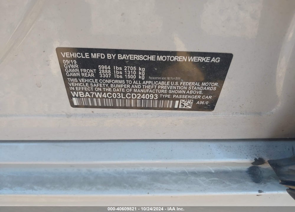 2020 BMW 745E XDRIVE IPERFORMANCE VIN: WBA7W4C03LCD24093