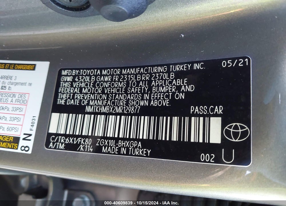 2021 TOYOTA C-HR XLE VIN: NMTKHMBX2MR129877