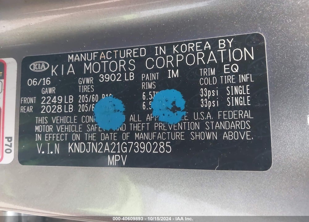 2016 KIA SOUL VIN: KNDJN2A21G7390285