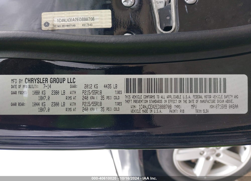 2014 JEEP COMPASS HIGH ALTITUDE VIN: 1C4NJCEA2ED888708