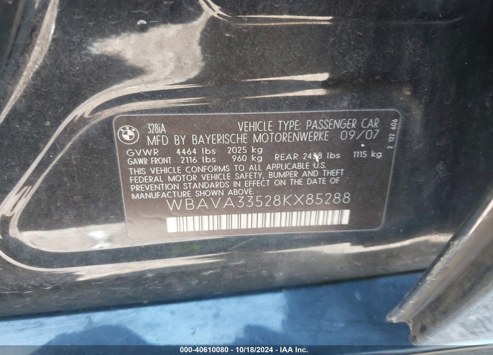 2008 BMW 328I VIN: WBAVA33528KX85288