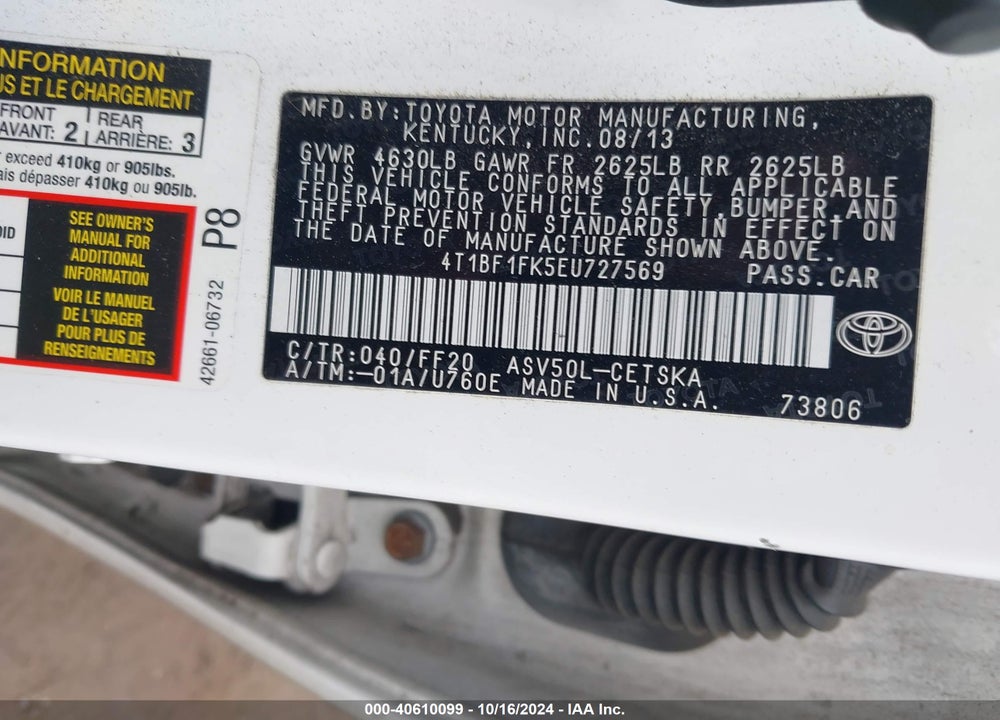 2014 TOYOTA CAMRY SE SPORT VIN: 4T1BF1FK5EU727569