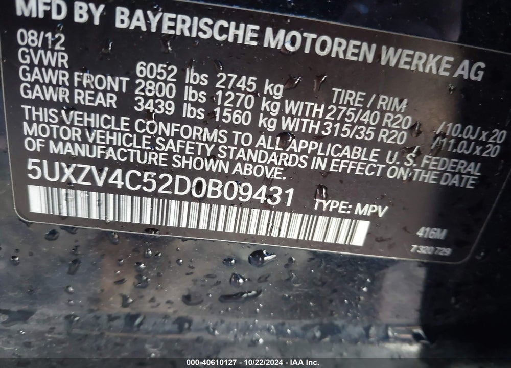 2013 BMW X5 XDRIVE35I/XDRIVE35I PREMIUM/XDRIVE35I SPORT ACTIVITY VIN: 5UXZV4C52D0B09431