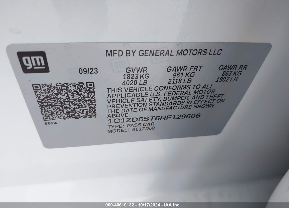 2024 CHEVROLET MALIBU FWD 1LT VIN: 1G1ZD5ST6RF129606