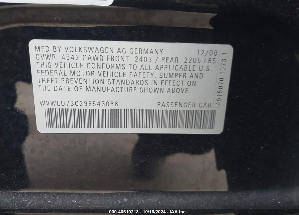 2009 VOLKSWAGEN CC VR6 SPORT VIN: WVWEU73C29E543066
