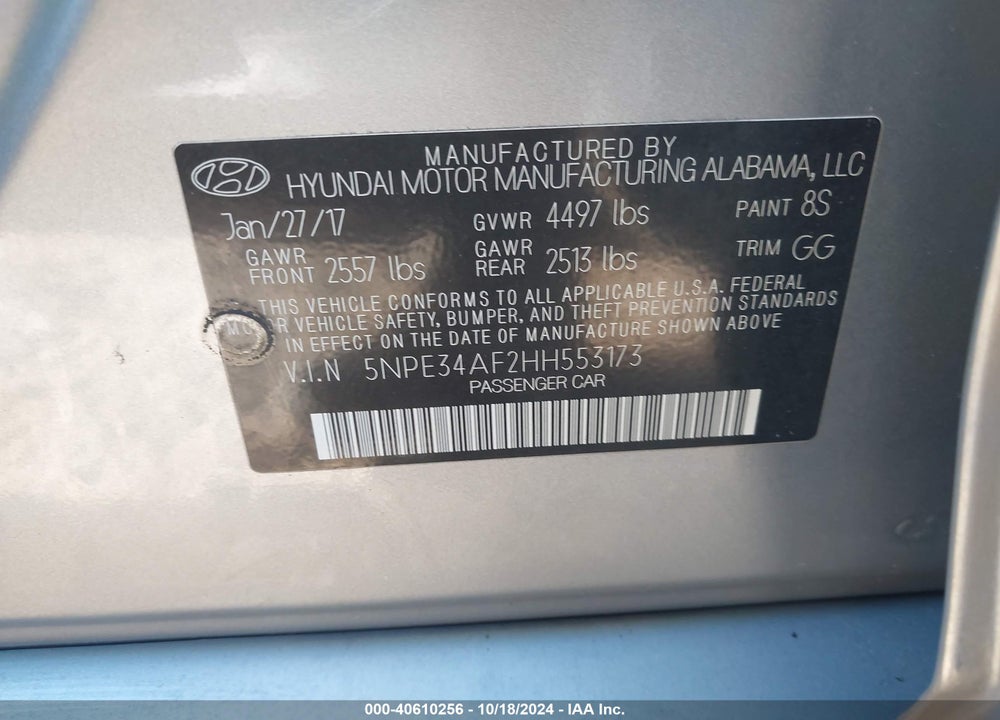 2017 HYUNDAI SONATA LIMITED VIN: 5NPE34AF2HH553173