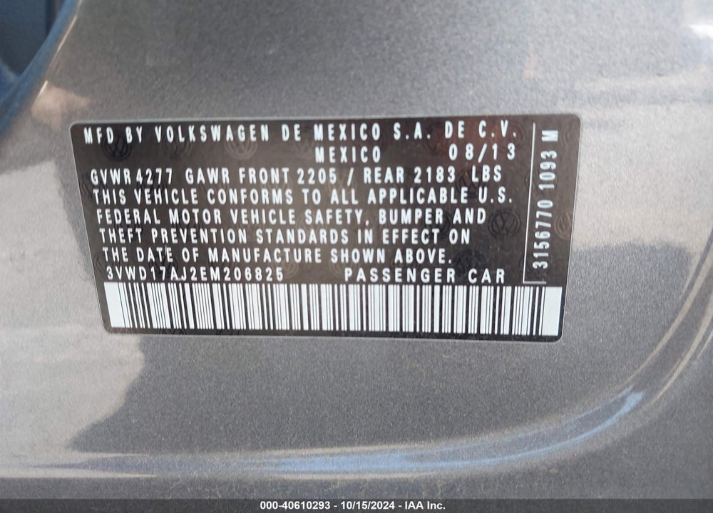 2014 VOLKSWAGEN JETTA 1.8T SE VIN: 3VWD17AJ2EM206825
