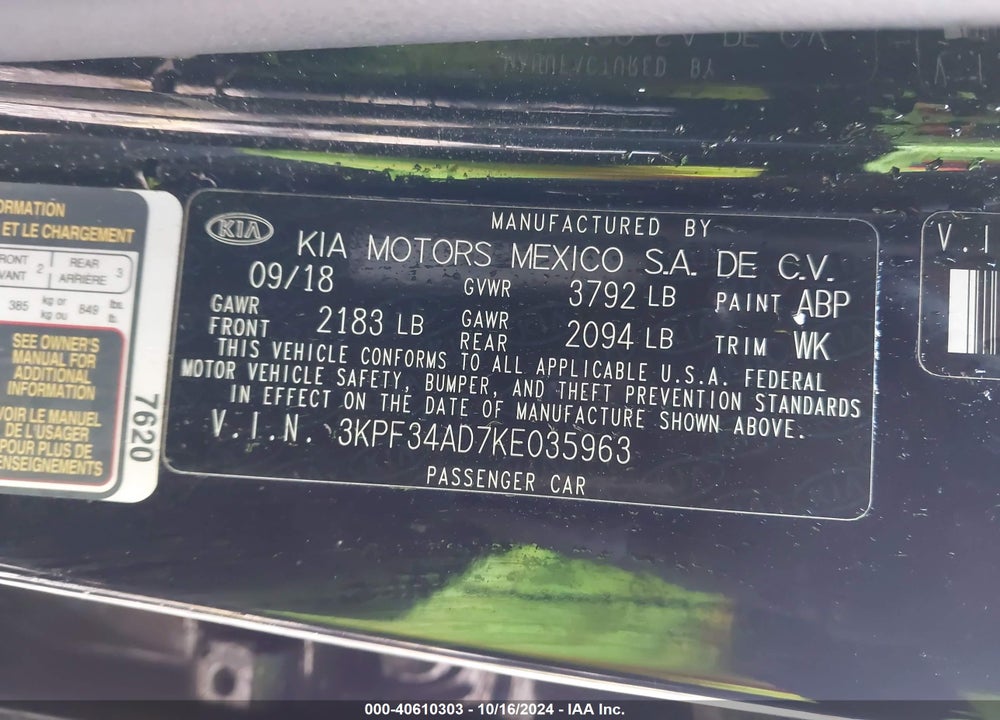 2019 KIA FORTE S VIN: 3KPF34AD7KE035963