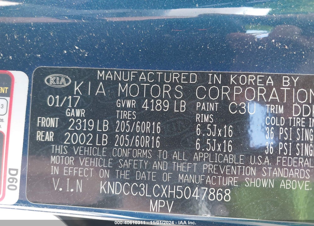 2017 KIA NIRO EX VIN: KNDCC3LCXH5047868