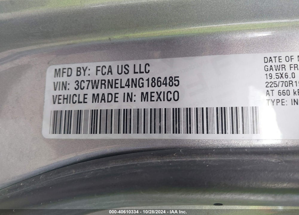 2022 RAM 5500 CHASSIS TRADESMAN/SLT/LAIE/LIMITED VIN: 3C7WRNEL4NG186485