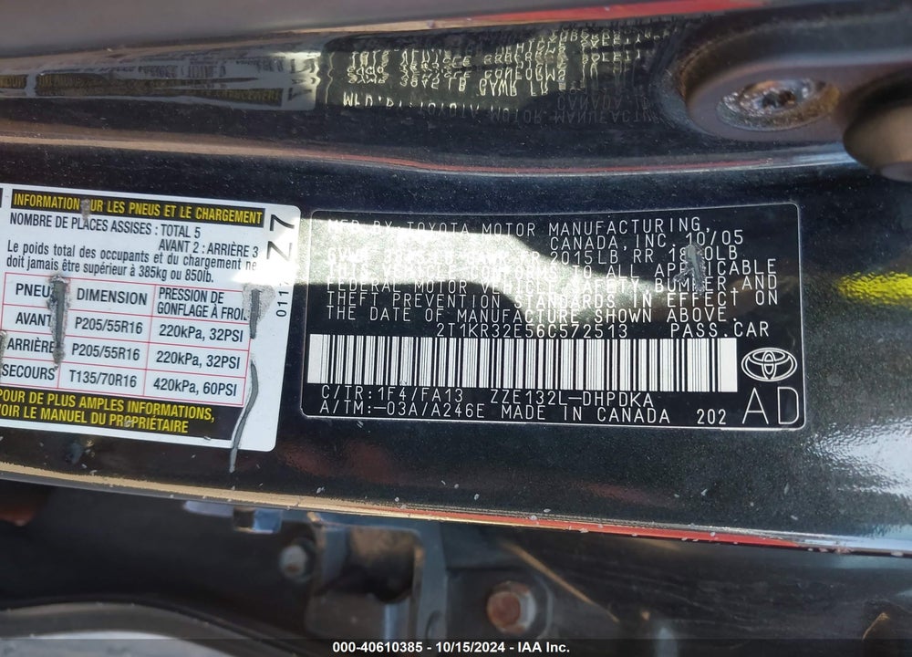 2006 TOYOTA MATRIX VIN: 2T1KR32E56C572513
