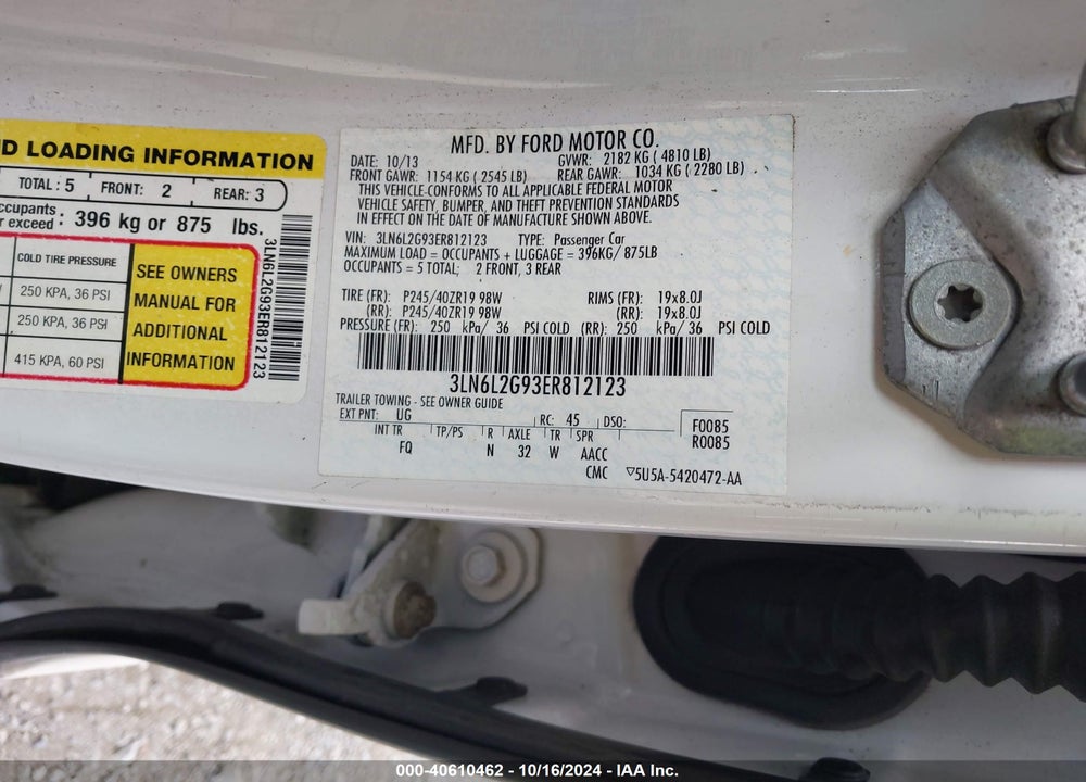 2014 LINCOLN MKZ VIN: 3LN6L2G93ER812123