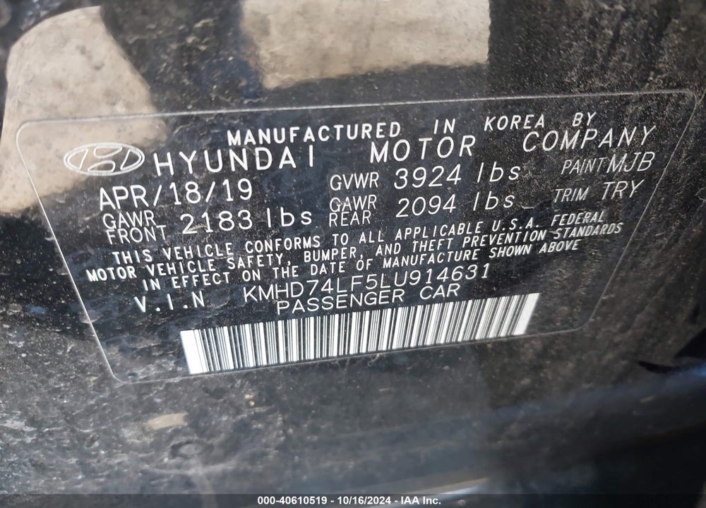 2020 HYUNDAI ELANTRA SE VIN: KMHD74LF5LU914631