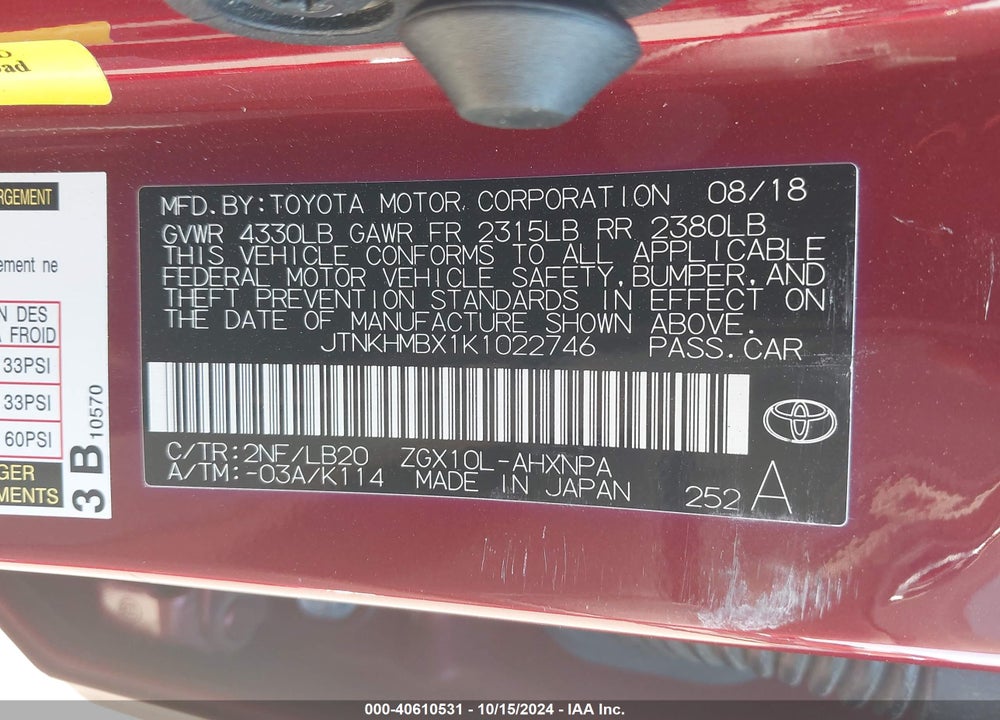 2019 TOYOTA C-HR LIMITED VIN: JTNKHMBX1K1022746