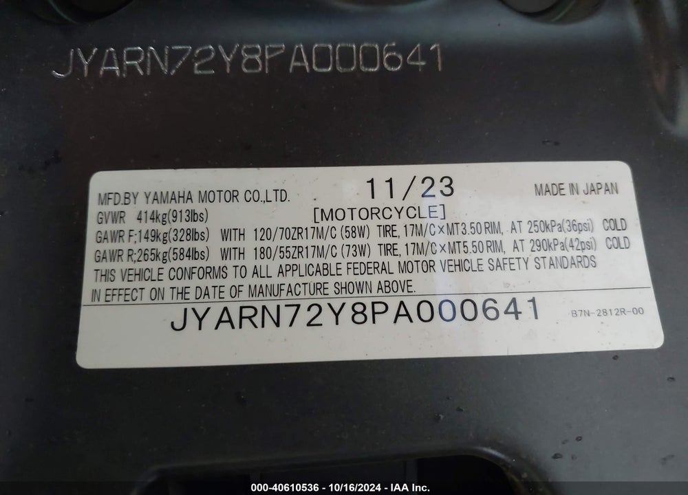 2023 YAMAHA MT09 DC VIN: JYARN72Y8PA000641