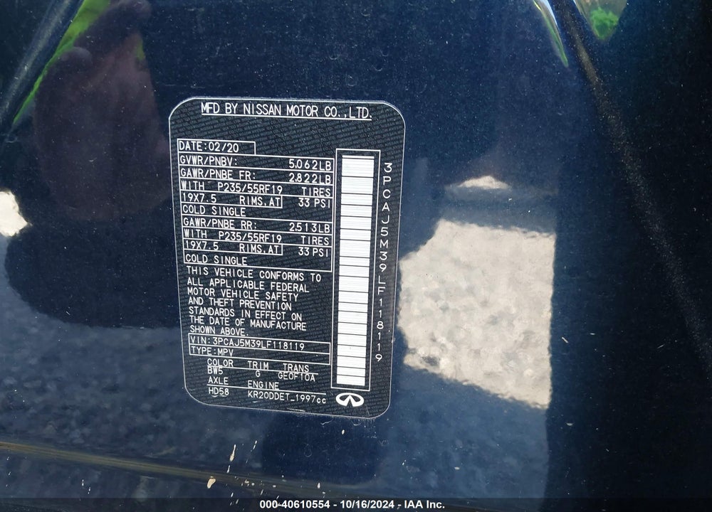2020 INFINITI QX50 LUXE AWD VIN: 3PCAJ5M39LF118119